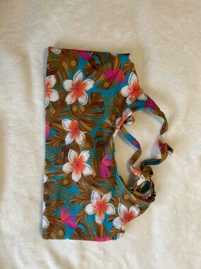 Floral Tropical Brown & Teal Women's Bikini Top